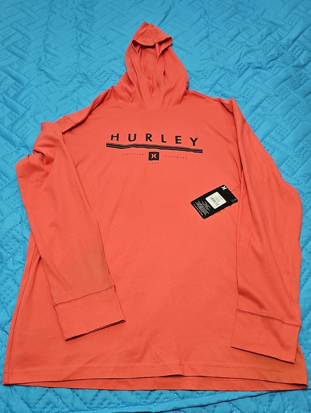 Hurley Coral-Orange Hooded Long Sleeve Tee